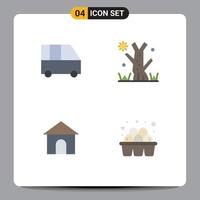 4 Universal Flat Icons Set for Web and Mobile Applications delivery van house passenger van tree egg Editable Vector Design Elements