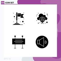 Pack of 4 Modern Solid Glyphs Signs and Symbols for Web Print Media such as flag traffic barrier account user sound Editable Vector Design Elements