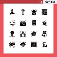 Pictogram Set of 16 Simple Solid Glyphs of programming develop reward data security Editable Vector Design Elements