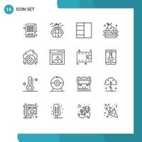 Pictogram Set of 16 Simple Outlines of communication new grid add drink Editable Vector Design Elements