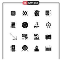 16 User Interface Solid Glyph Pack of modern Signs and Symbols of mobile application bag app device Editable Vector Design Elements