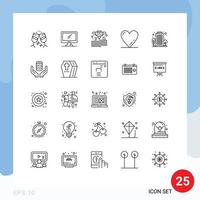 Set of 25 Modern UI Icons Symbols Signs for house building gadget love heart Editable Vector Design Elements