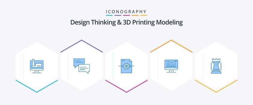 Design Thinking And D Printing Modeling 25 Blue icon pack including games. monitor. file . graph. computer vector