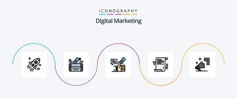 la línea de marketing digital llenó el paquete de iconos planos 5 que incluye la presentación. datos. Facebook. gorjeo. como vector