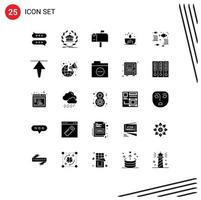 Pack of 25 Modern Solid Glyphs Signs and Symbols for Web Print Media such as shine light building dark postbox Editable Vector Design Elements