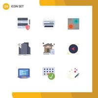 9 User Interface Flat Color Pack of modern Signs and Symbols of sensor buildings revenue profit making Editable Vector Design Elements