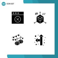 Set of 4 Vector Solid Glyphs on Grid for app balls coding direction lantern Editable Vector Design Elements