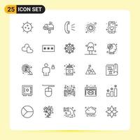 Mobile Interface Line Set of 25 Pictograms of yoga meditation email health customer support Editable Vector Design Elements