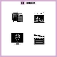 Mobile Interface Solid Glyph Set of 4 Pictograms of file address wlan sound bars contact us Editable Vector Design Elements