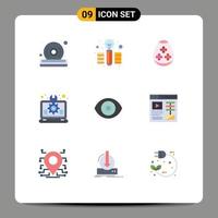 Stock Vector Icon Pack of 9 Line Signs and Symbols for eye laptop egg setting design Editable Vector Design Elements