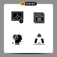 Pack of 4 creative Solid Glyphs of delete currency antivirus web investment Editable Vector Design Elements