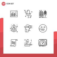 9 iconos creativos, signos y símbolos modernos de notificación de cabeza, campana de electricidad, errores, elementos de diseño vectorial editables vector