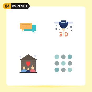 4 Universal Flat Icons Set for Web and Mobile Applications chat direct metal laser sintering communication speech insurance Editable Vector Design Elements