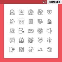 Line Pack of 25 Universal Symbols of document paper scoop contract stop Editable Vector Design Elements