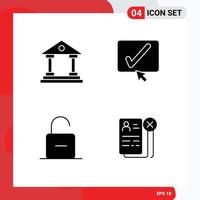 Editable Vector Line Pack of 4 Simple Solid Glyphs of bank padlock finance tick security Editable Vector Design Elements