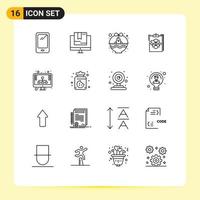 Pack of 16 Modern Outlines Signs and Symbols for Web Print Media such as diagram clipboard shop baby chicken easter Editable Vector Design Elements