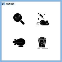 Pack of 4 Modern Solid Glyphs Signs and Symbols for Web Print Media such as find popcorn experiment science movie Editable Vector Design Elements