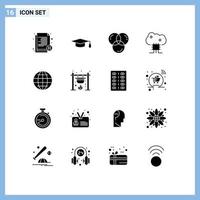 Mobile Interface Solid Glyph Set of 16 Pictograms of cloud software cloud networking coding cloud database programing Editable Vector Design Elements