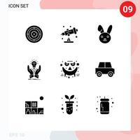 Mobile Interface Solid Glyph Set of 9 Pictograms of halloween emots easter hands creative Editable Vector Design Elements