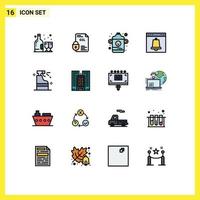 paquete de 16 signos y símbolos modernos de líneas llenas de color plano para medios de impresión web como interfaz de pulverización ssl alarma de navegador elementos de diseño de vectores creativos editables