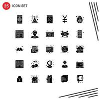 25 User Interface Solid Glyph Pack of modern Signs and Symbols of application easter radio antenna decoration finance Editable Vector Design Elements