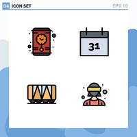 Set of 4 Modern UI Icons Symbols Signs for clock avatar calendar railroad virtual reality Editable Vector Design Elements