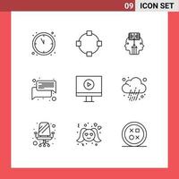 Mobile Interface Outline Set of 9 Pictograms of journalist player programming display talk Editable Vector Design Elements