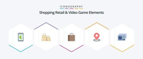 Shoping Retail And Video Game Elements 25 Flat icon pack including . shopping. browse. passport . identity vector