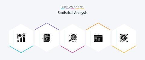 paquete de iconos de 25 glifos de análisis estadístico que incluye evaluación de datos. Investigación de negocios. Estadísticas. reporte de negocios. grafico vector