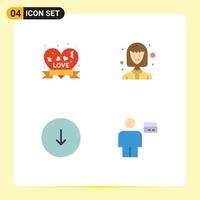 User Interface Pack of 4 Basic Flat Icons of heart badge download ribbon badge student avatar Editable Vector Design Elements