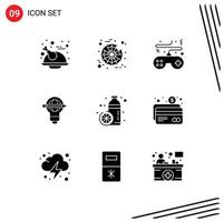 Universal Icon Symbols Group of 9 Modern Solid Glyphs of bottle bulb pad globe success Editable Vector Design Elements