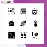 User Interface Pack of 9 Basic Solid Glyphs of circular home heart doll baby Editable Vector Design Elements