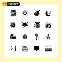 Modern Set of 16 Solid Glyphs and symbols such as favorite night business moon date Editable Vector Design Elements