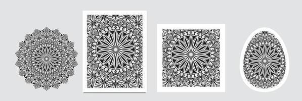 Mandala isolated design element, geometric line pattern. Stylized floral round ornament. Doodle art for textile fabric or paper print. Lace background. Hand drawn vector illustration