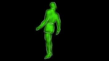 Neon man dancing break dance with transparent background in 4K video