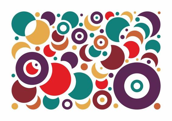 Abstract pattern with stylized circles, geometric shapes, moons. Abstraction isolated on white background. Card, banner, cover. Modern art.