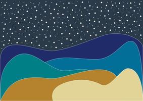 Wave line art landscape background. Abstract mountains banner design pattern. Night sky with stars. Japanese style. vector