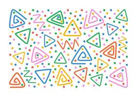 Colorful pattern. Triangles, serpentine, dots and zigzag. Fun colorful line doodle shape background. vector