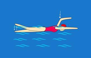 Swim crawl without breathing, fixing the position of the carried arm at the highest point. Started when the position of the carry hand crosses the highest pen. Swimming pool instruction. vector