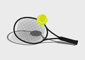 Tennis racket and ball with shadow isolated on gray background. vector