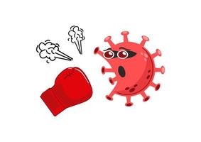 Boxing or beat virus with boxing glove on flat design concept. Stop omicron, coronavirus. Viruses. vector