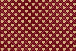 Pattern with heart shaped geometric elements in red tones with golden stripes. Abstract Background vector