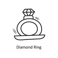 Ilustración de diseño de icono de sorteo de mano de contorno de vector de anillo de diamante. símbolo de San Valentín en el archivo eps 10 de fondo blanco