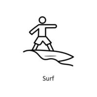 ilustración de diseño de icono de contorno de vector de surf. símbolo de vacaciones en el archivo eps 10 de fondo blanco