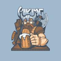 dibujo de un vikingo barbudo con un vaso de cerveza en la mano, se puede imprimir en camisetas. vector