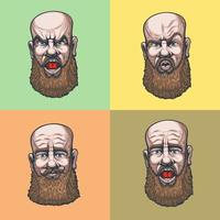 Drawing of a bald, bearded man with four facial expressions. vector