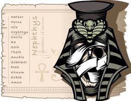 Nephthys es la diosa de la tristeza en la mitología del antiguo Egipto. plantilla de banner, también un tema para tatuajes y camisetas. vector