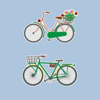 Two bicycles on a blue background, male and female. vector