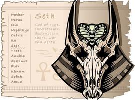 Vintage skull of a jackal with long ears, god of war, storm, and anarchy Seth in ancient Egypt. Tattoo and T-shirt templet. vector