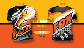 T-shirt for man front and back with Fox team logo. Mock-up for double-sided printing, layered and editable. vector